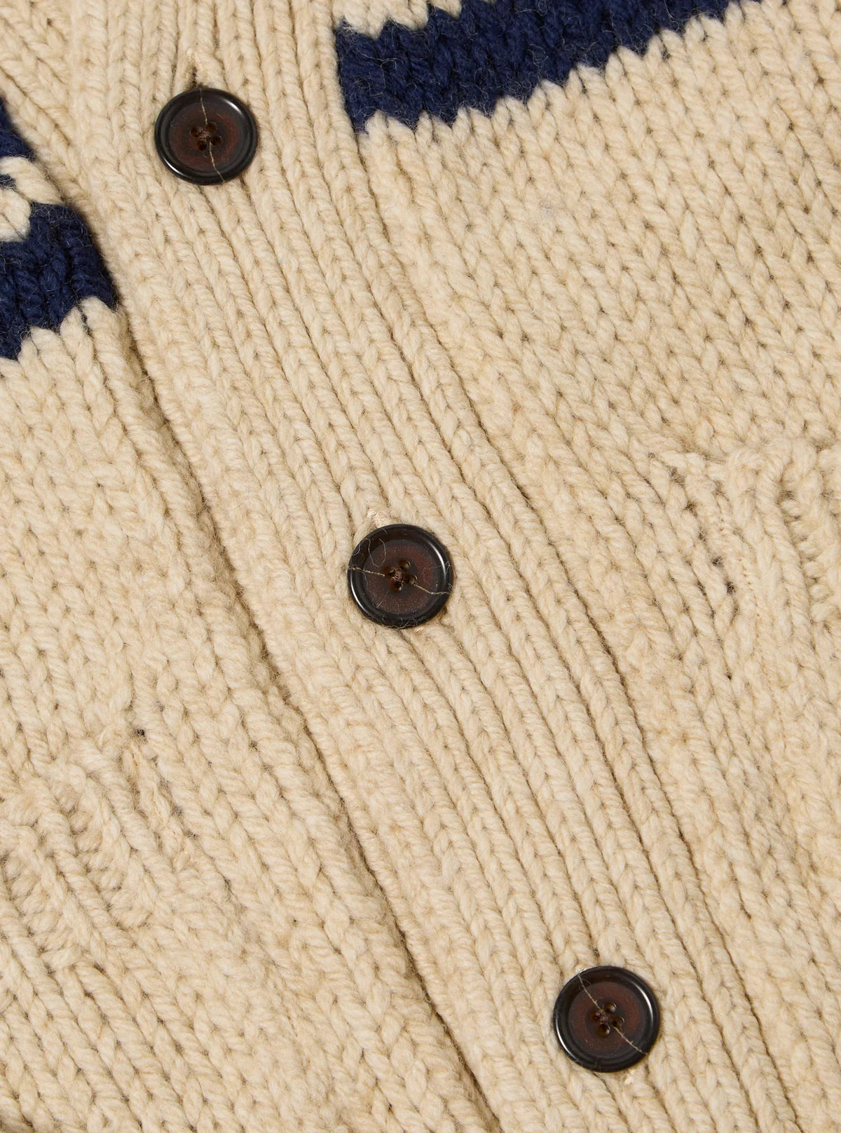 Universal Works - Langdale Cardigan Sand Chunky Knit Stripe