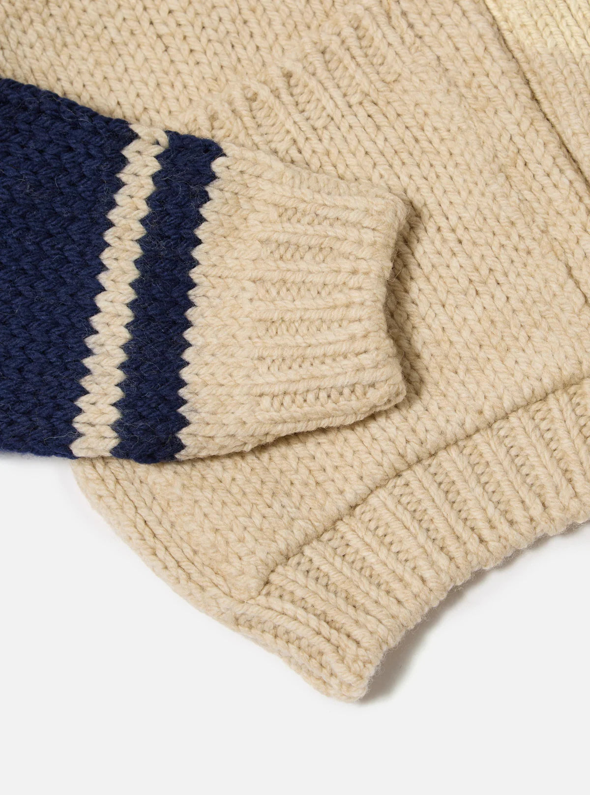 Universal Works - Langdale Cardigan Sand Chunky Knit Stripe