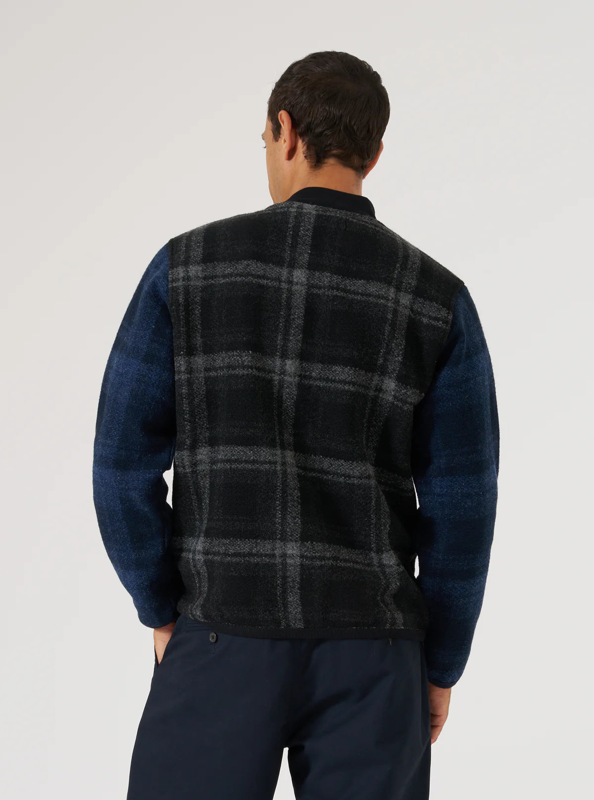 Universal Works - Button Front Bomber in Grey Moh Check Fleece