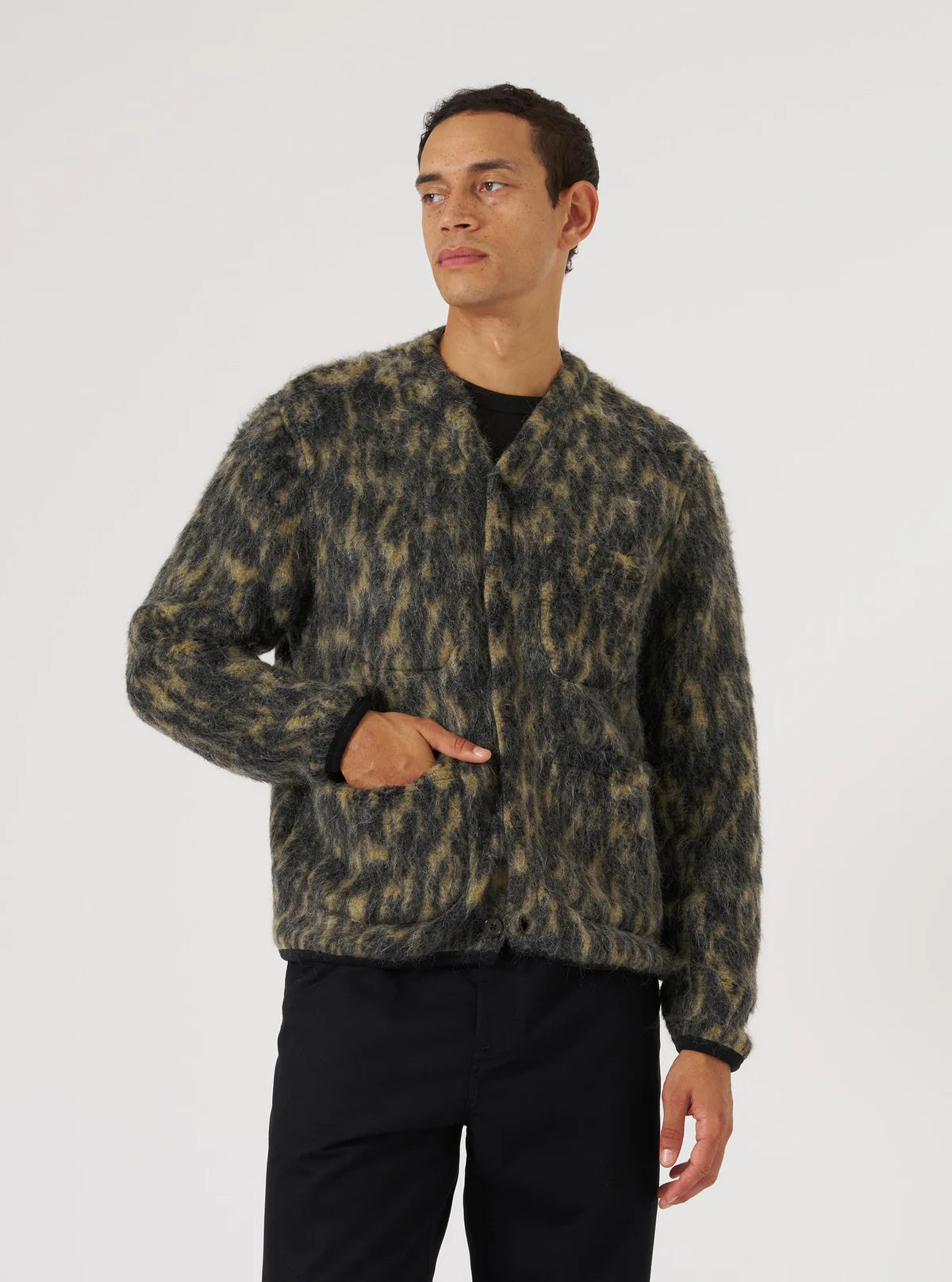 Universal Works - Cardigan in Charcoal Dolce Fleece