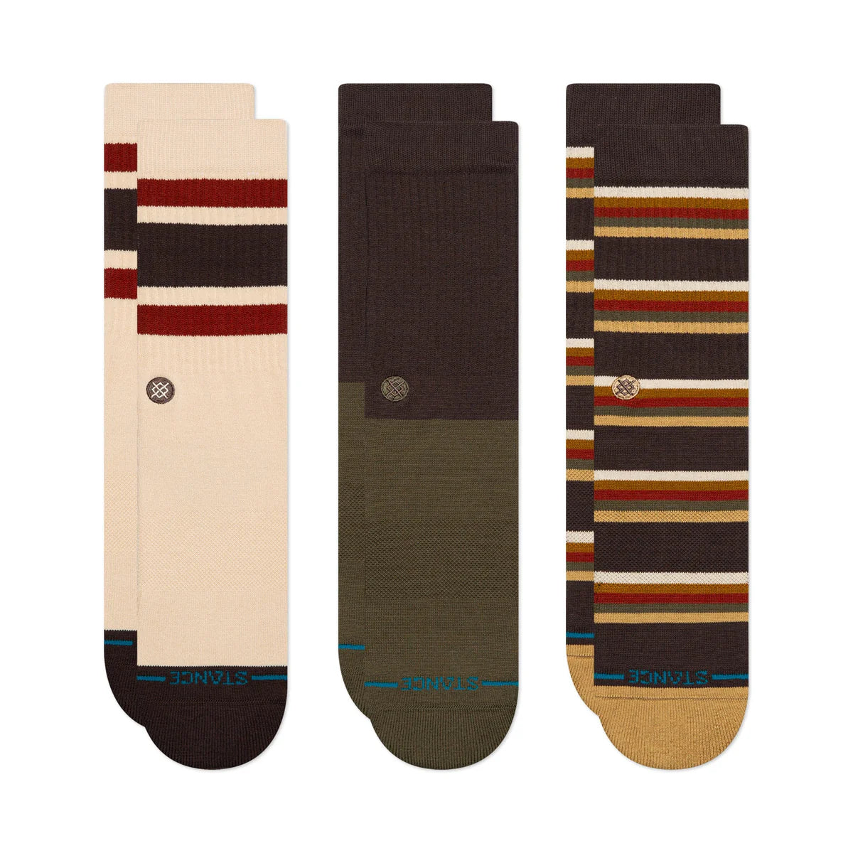 Stance - Mill House Crew Socks 3 Pack in Dark Brown