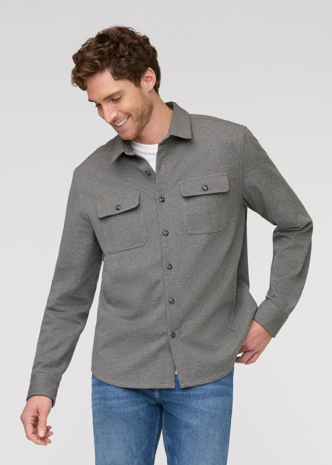 DUER - Performance Flannel Button Down in Heather Grey