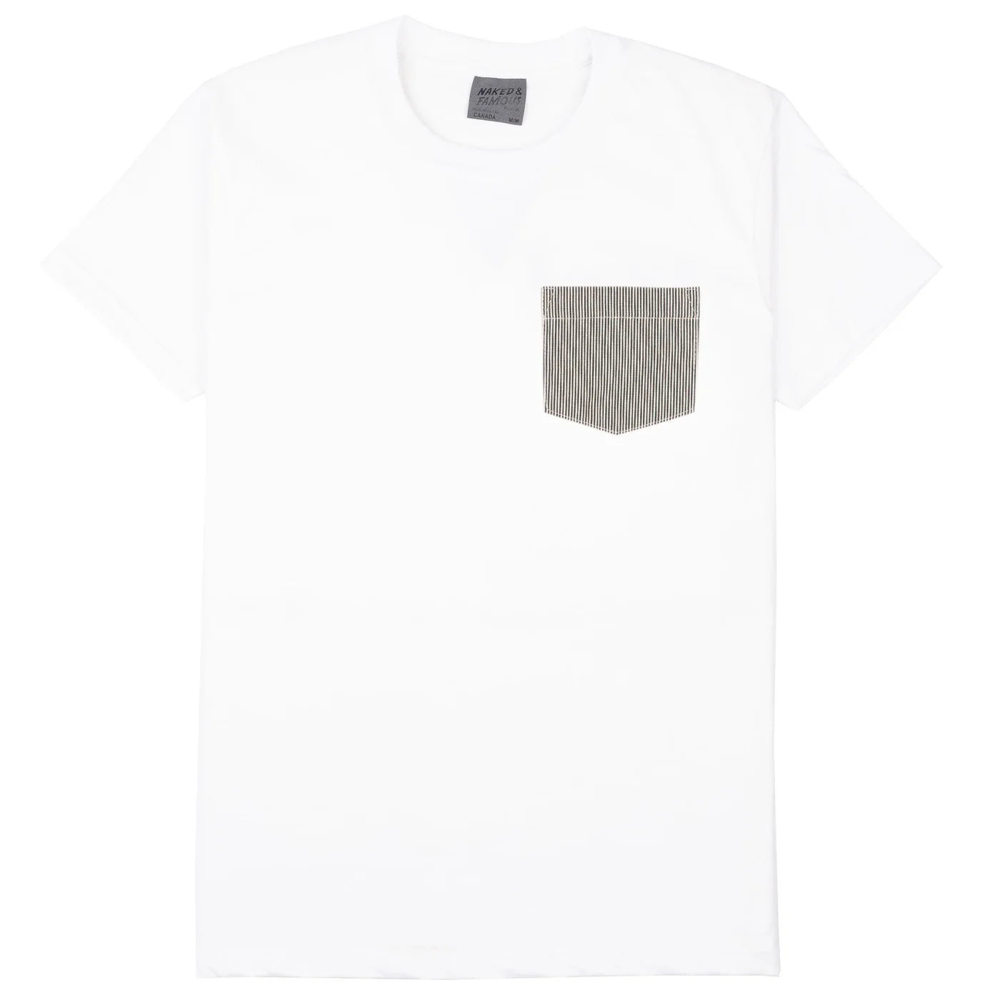 Naked & Famous - Pocket Tee in White + Orgnic Hickory