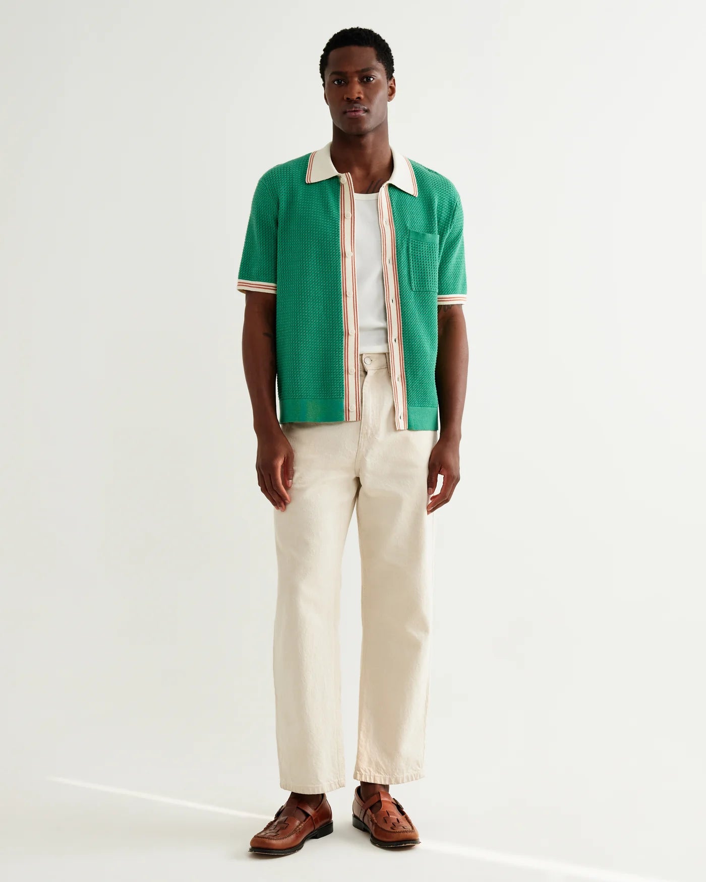 Wax London - Belle Tipped Pointelle Polo Shirt in Green