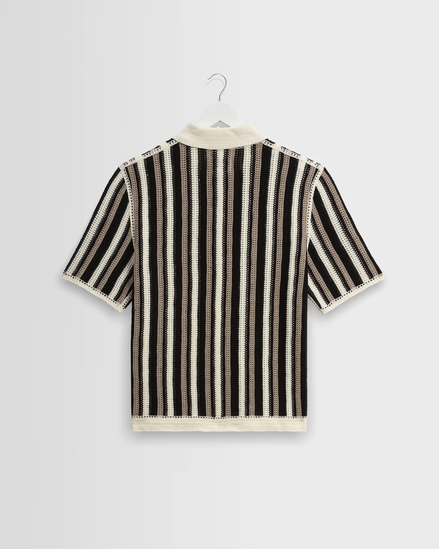 Wax London - Porto Crochet Knitted Shirt in Ecru And Black Stripe