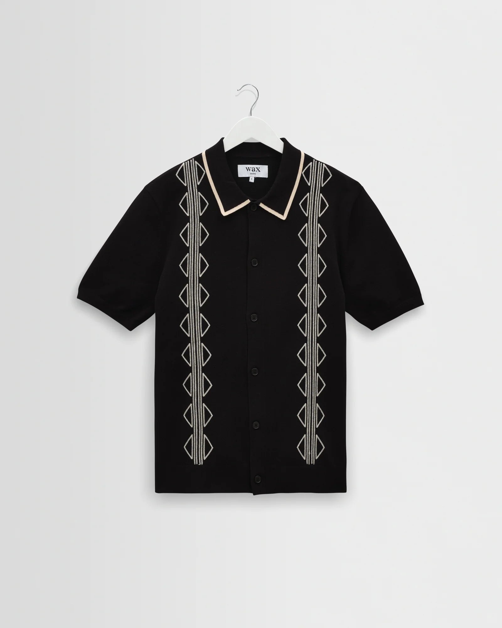 Wax London - Tellaro Retro Embroidered Shirt in Black And Ecru