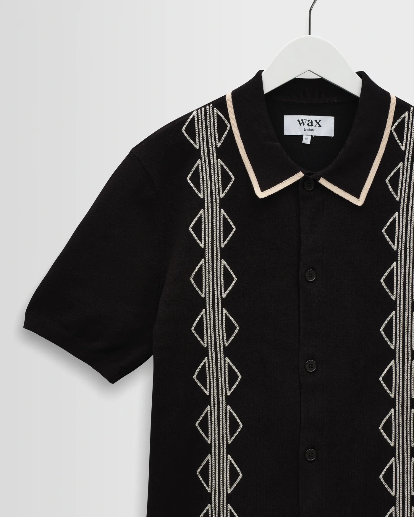 Wax London - Tellaro Retro Embroidered Shirt in Black And Ecru