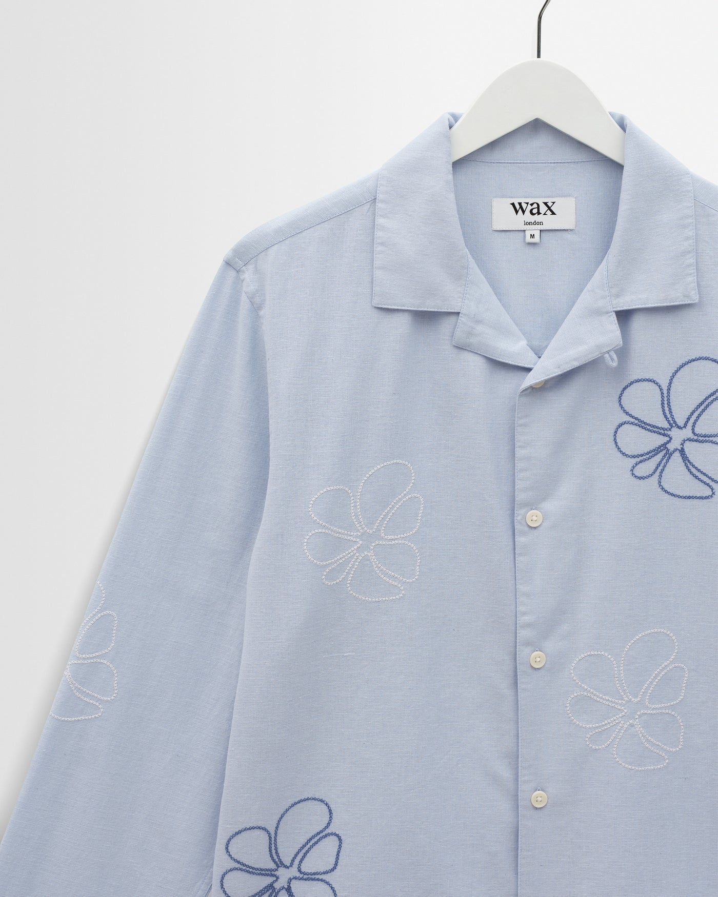 Wax London - Corey Cross Stitch Doodle Cotton-Linen Shirt in Blue