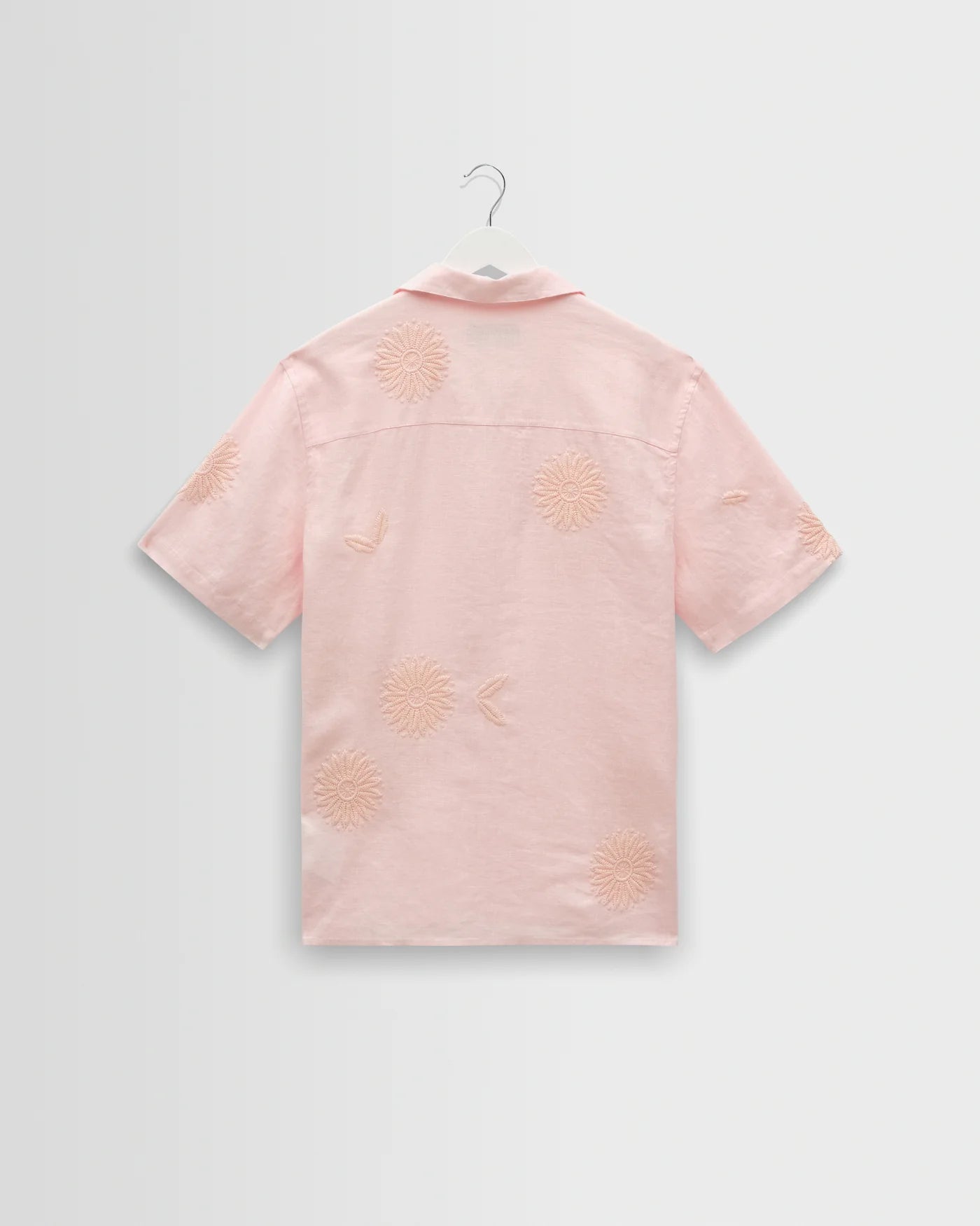 Wax London - Didcot Flower Embroidered Short-Sleeve Shirt in Pink