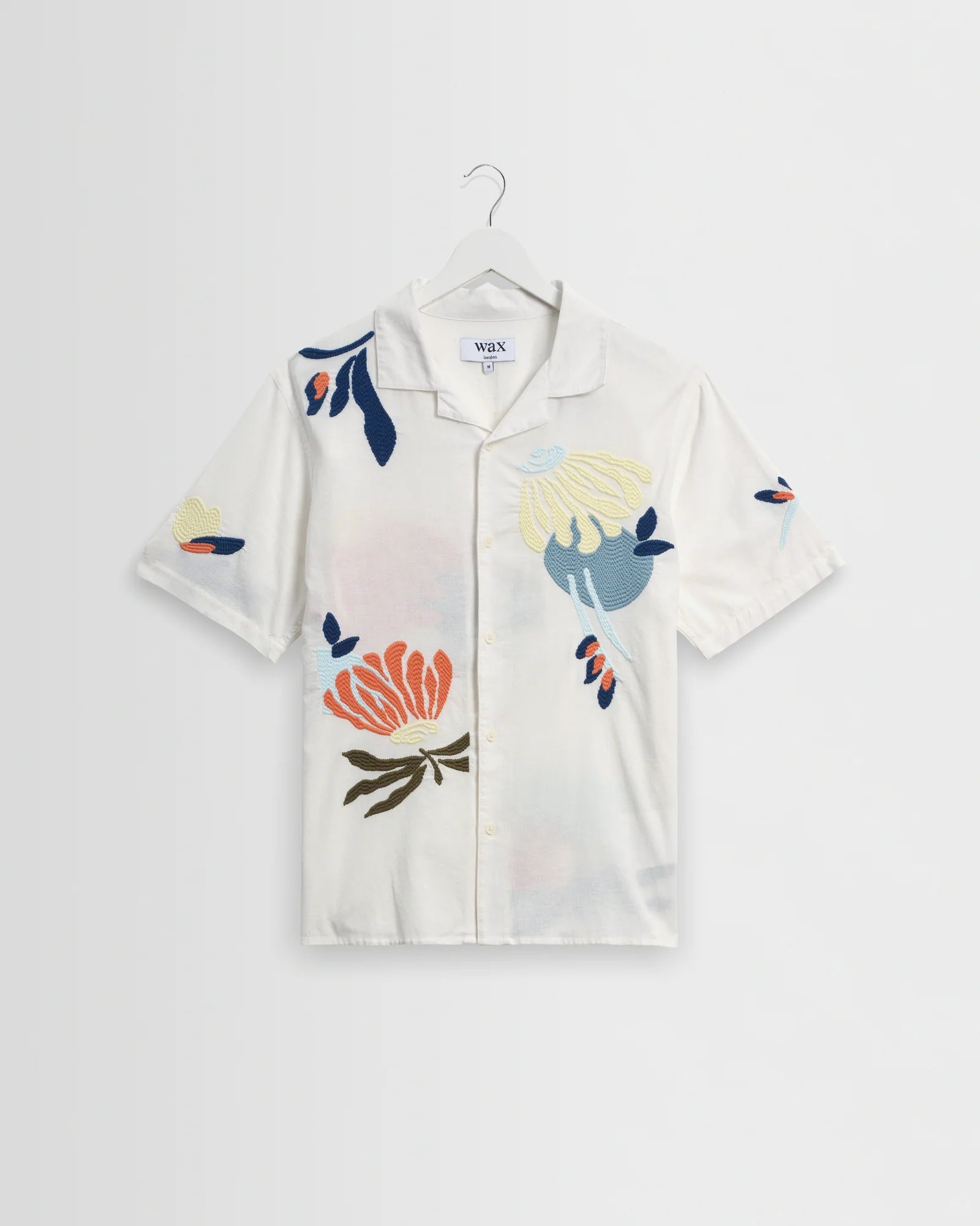 Wax London - Didcot Flower Embroidered Short-Sleeve Shirt in Ecru