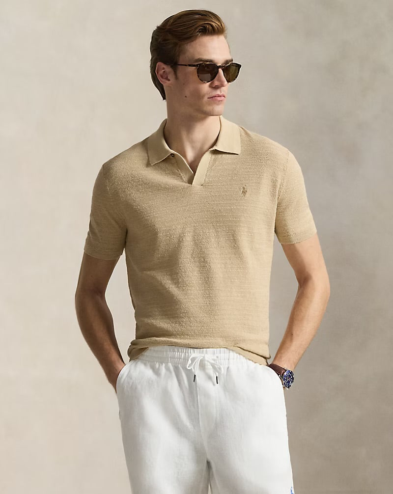 Polo Ralph Lauren - Textured Cotton-Linen Sweater in Bright Dune Tan/Deckwash White