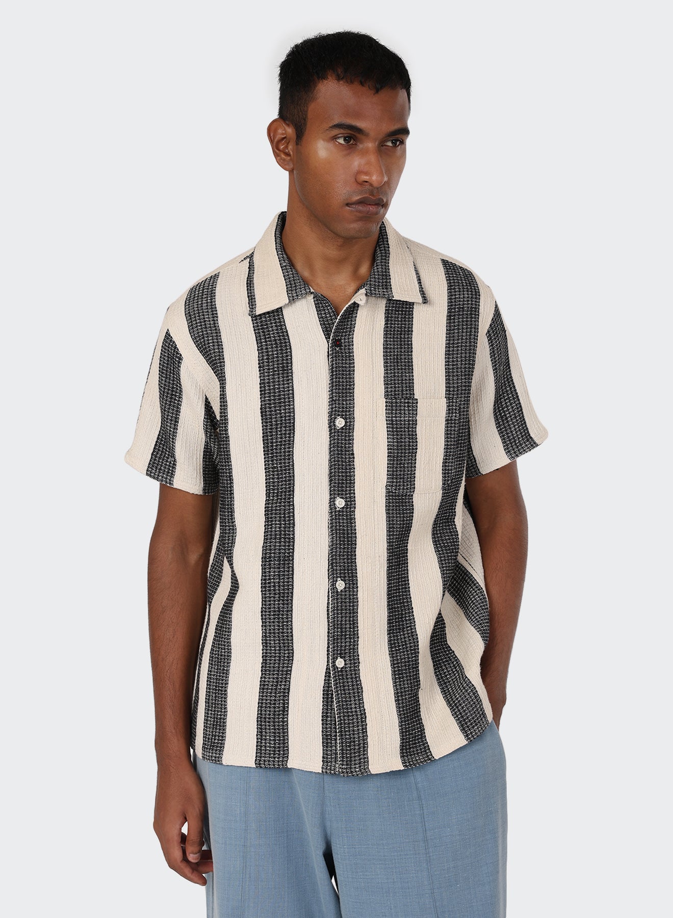Kardo - Chintan Camp Collar in Handloom Stripe