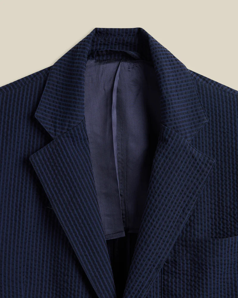 Portuguese Foannel - Atlantico Blazer in Navy Seersucker