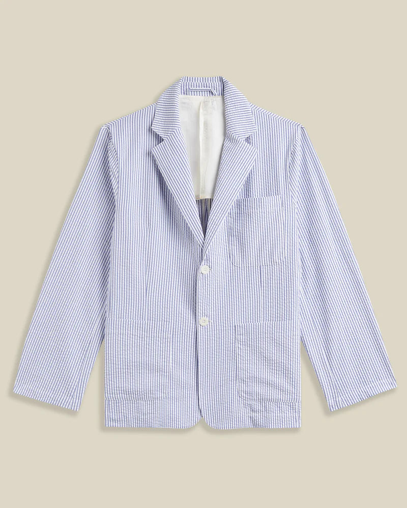 Portuguese Foannel - Atlantico Blazer in Blue and White Seersucker Stripe