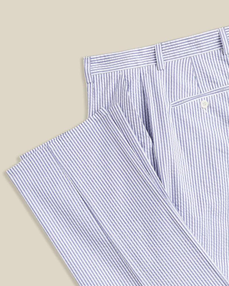 Portuguese Flannel - Atlantico Trouser in Blue and White Seersucker Stripe