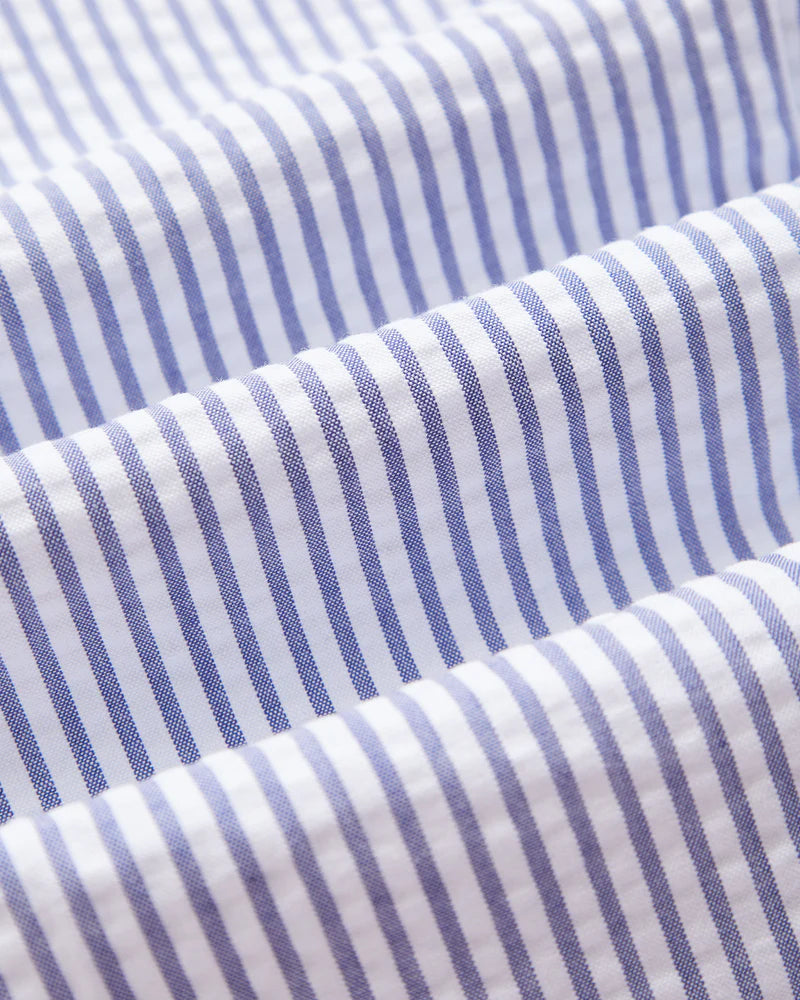 Portuguese Flannel - Atlantico Trouser in Blue and White Seersucker Stripe