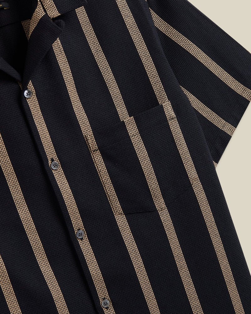 Portuguese Flannel - Marques in Black and Tan Piquet Stripe