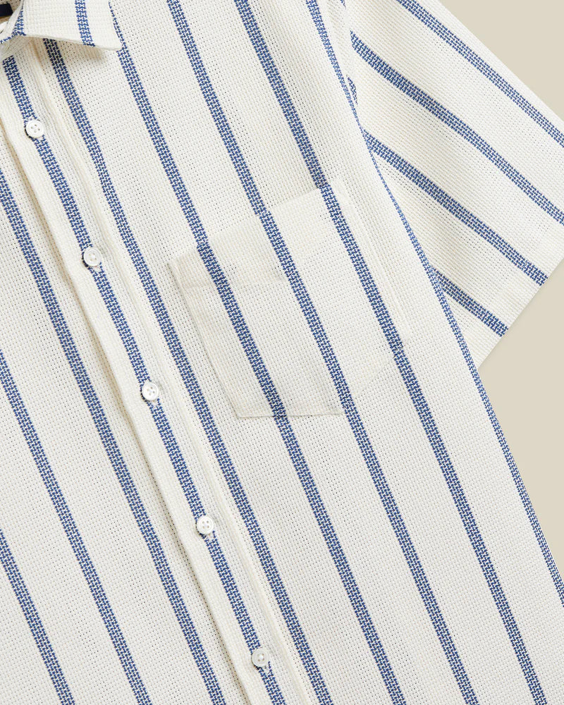 Portuguese Flannel - Piquet Stripe in Blue and Off-White