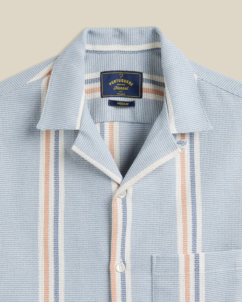 Portuguese Flannel - Radi in Blue and Terracotta Piquet Stripe