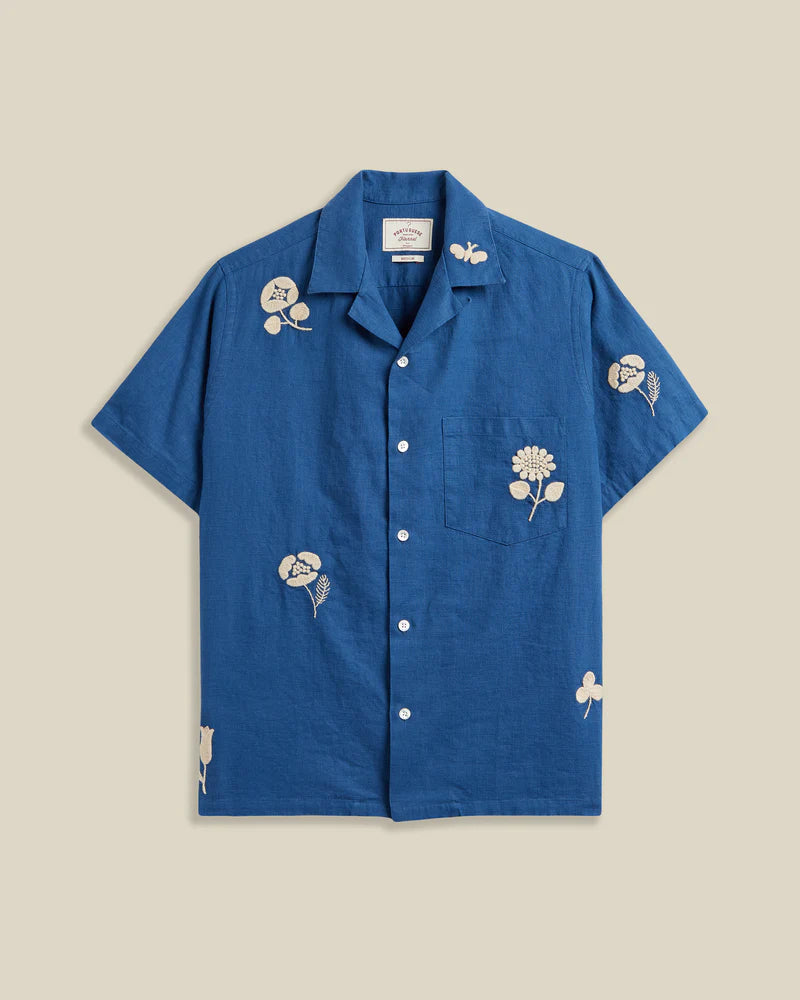 Portuguese Flannel - Embroidery Nature Ramie in Blue