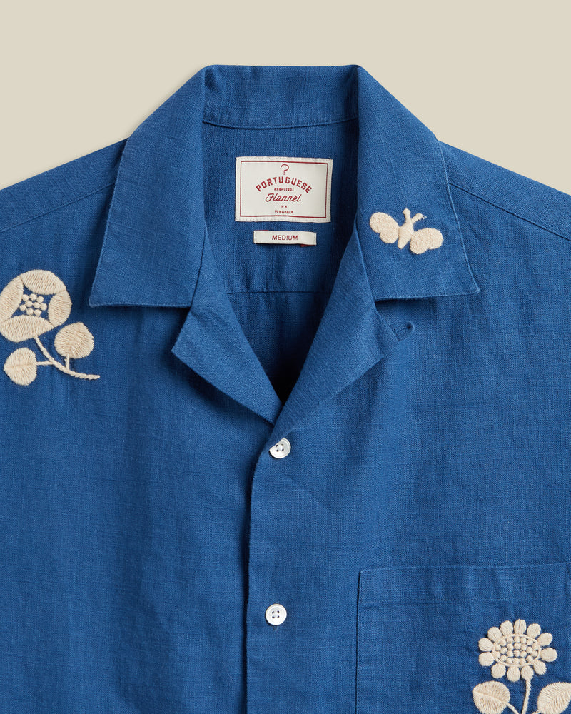 Portuguese Flannel - Embroidery Nature Ramie in Blue