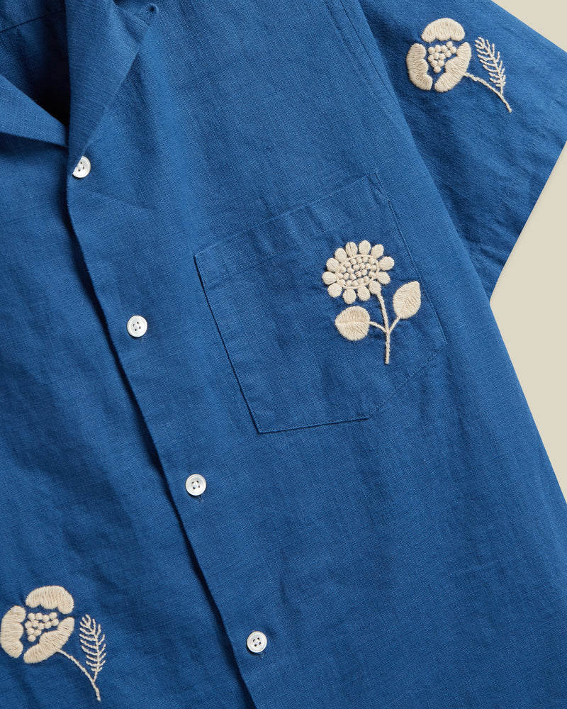 Portuguese Flannel - Embroidery Nature Ramie in Blue
