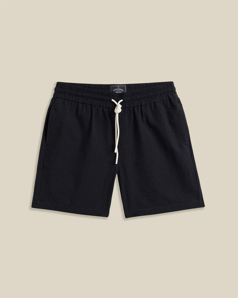 Portuguese Flannel - Atlantico Shorts in Black Seersucker