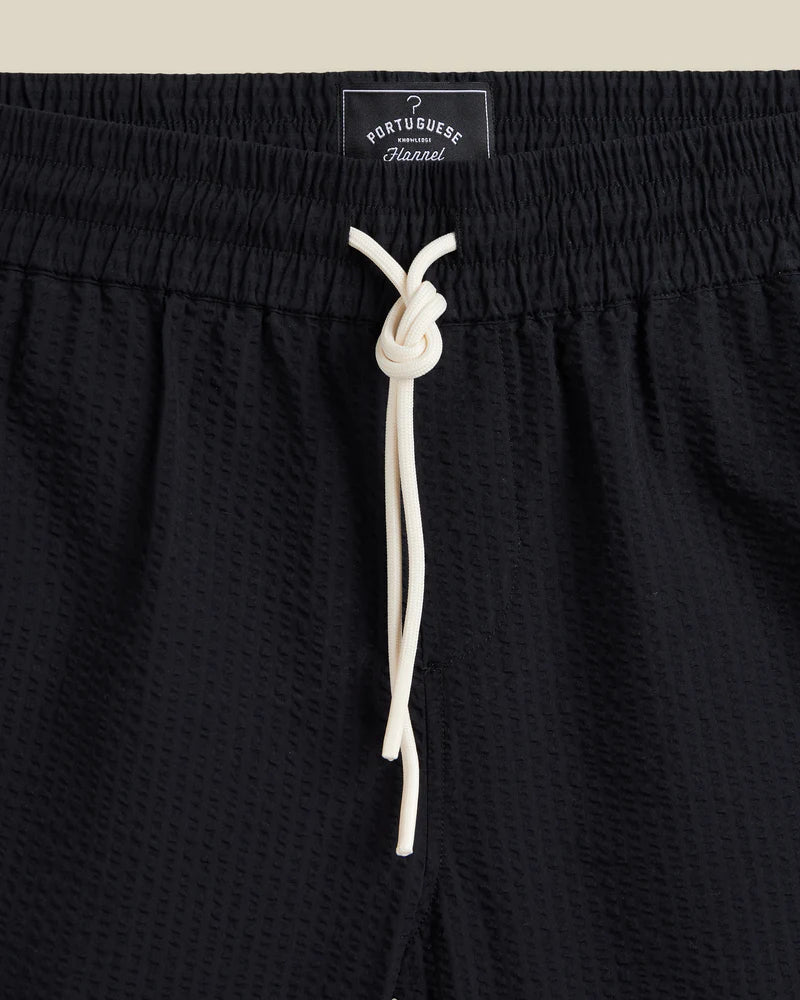 Portuguese Flannel - Atlantico Shorts in Black Seersucker