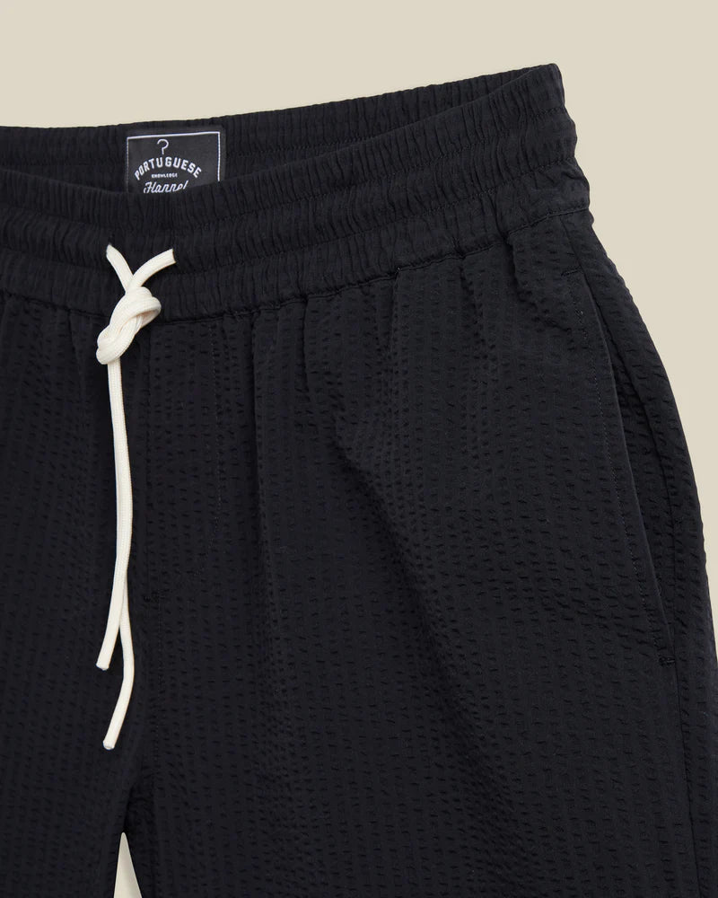 Portuguese Flannel - Atlantico Shorts in Black Seersucker