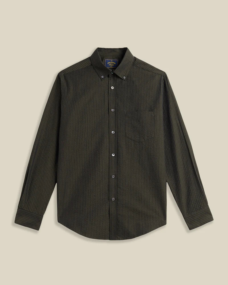 Portuguese Flannel - Atlantico Long Sleeve in Olive Seersucker