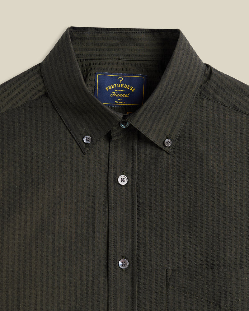 Portuguese Flannel - Atlantico Long Sleeve in Olive Seersucker