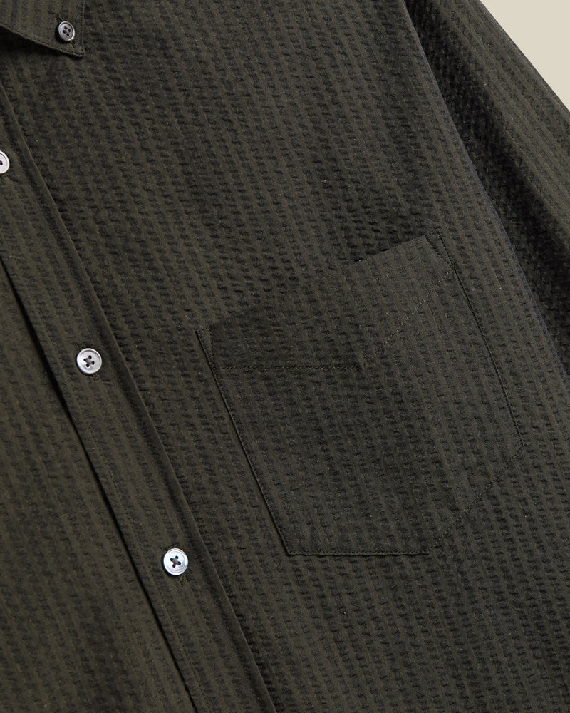 Portuguese Flannel - Atlantico Long Sleeve in Olive Seersucker