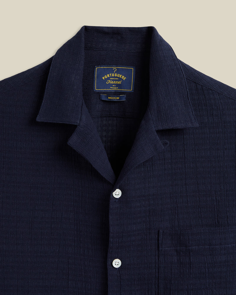 Portuguese Flannel - Grain Camp Collar in Navy Gauze