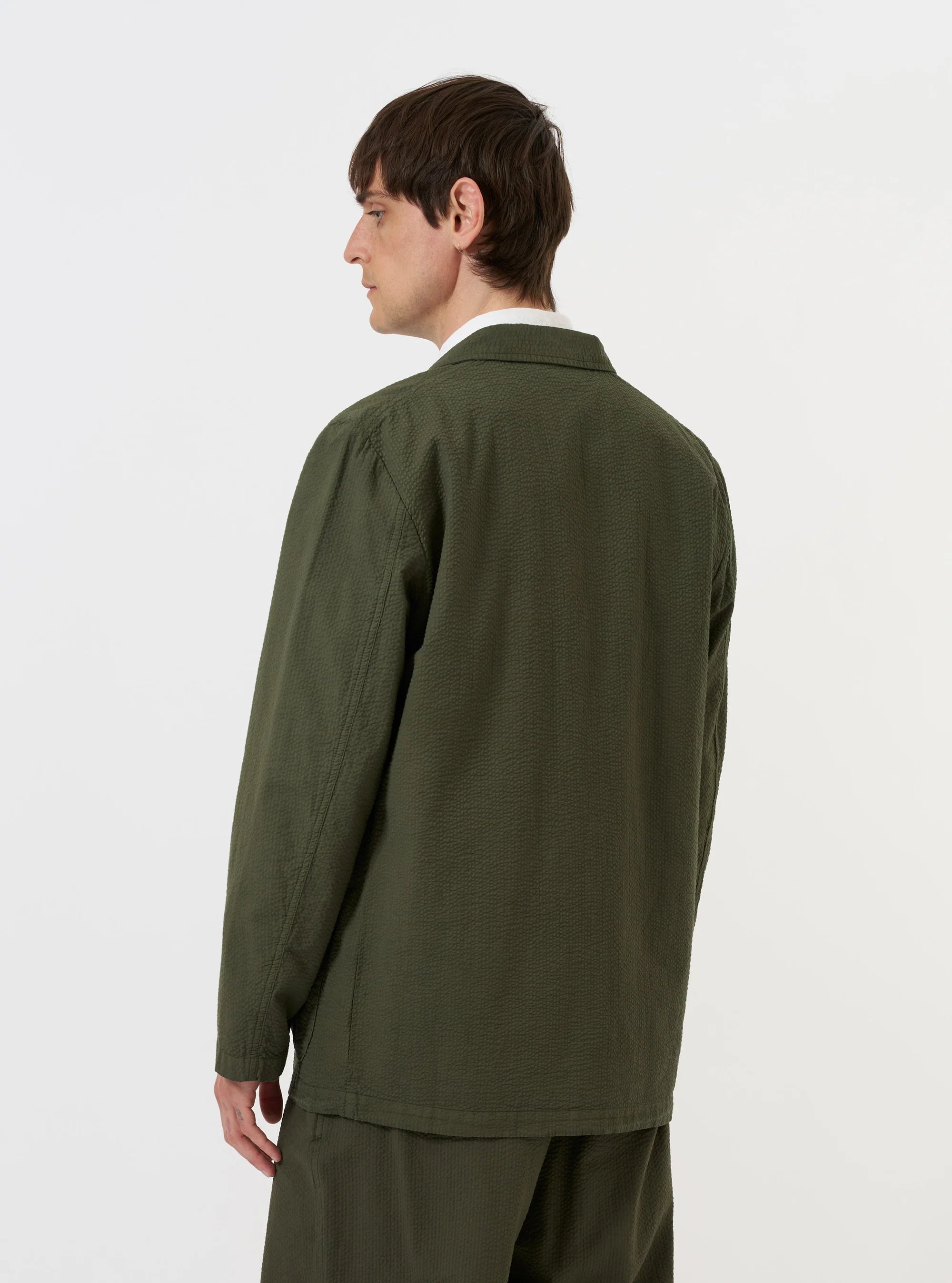 Universal Works - Merida Seersucker Three Button Jacket in Olive