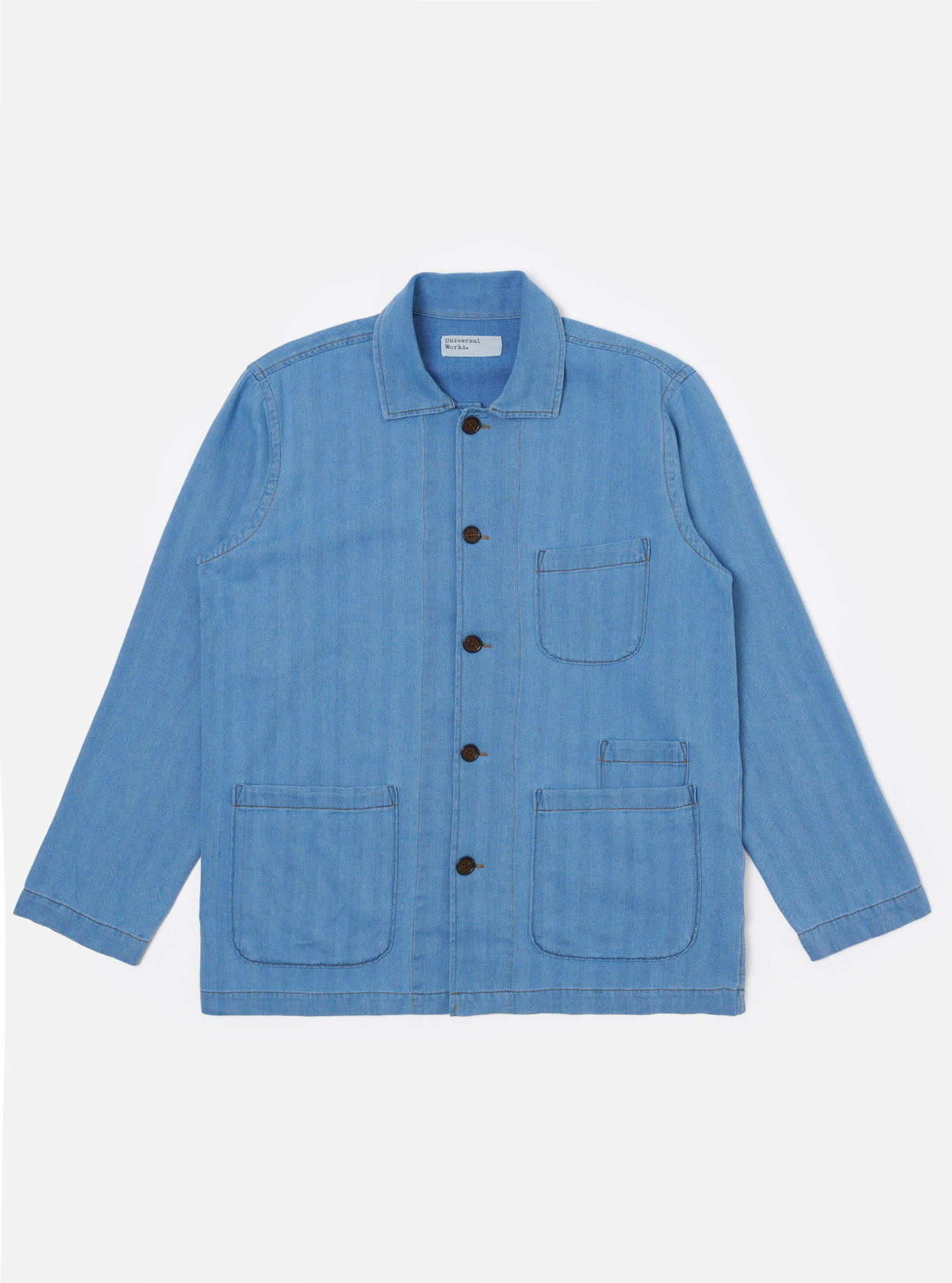 Universal Works - Bakers Overshirt Washed Indigo Recycled Herringbone