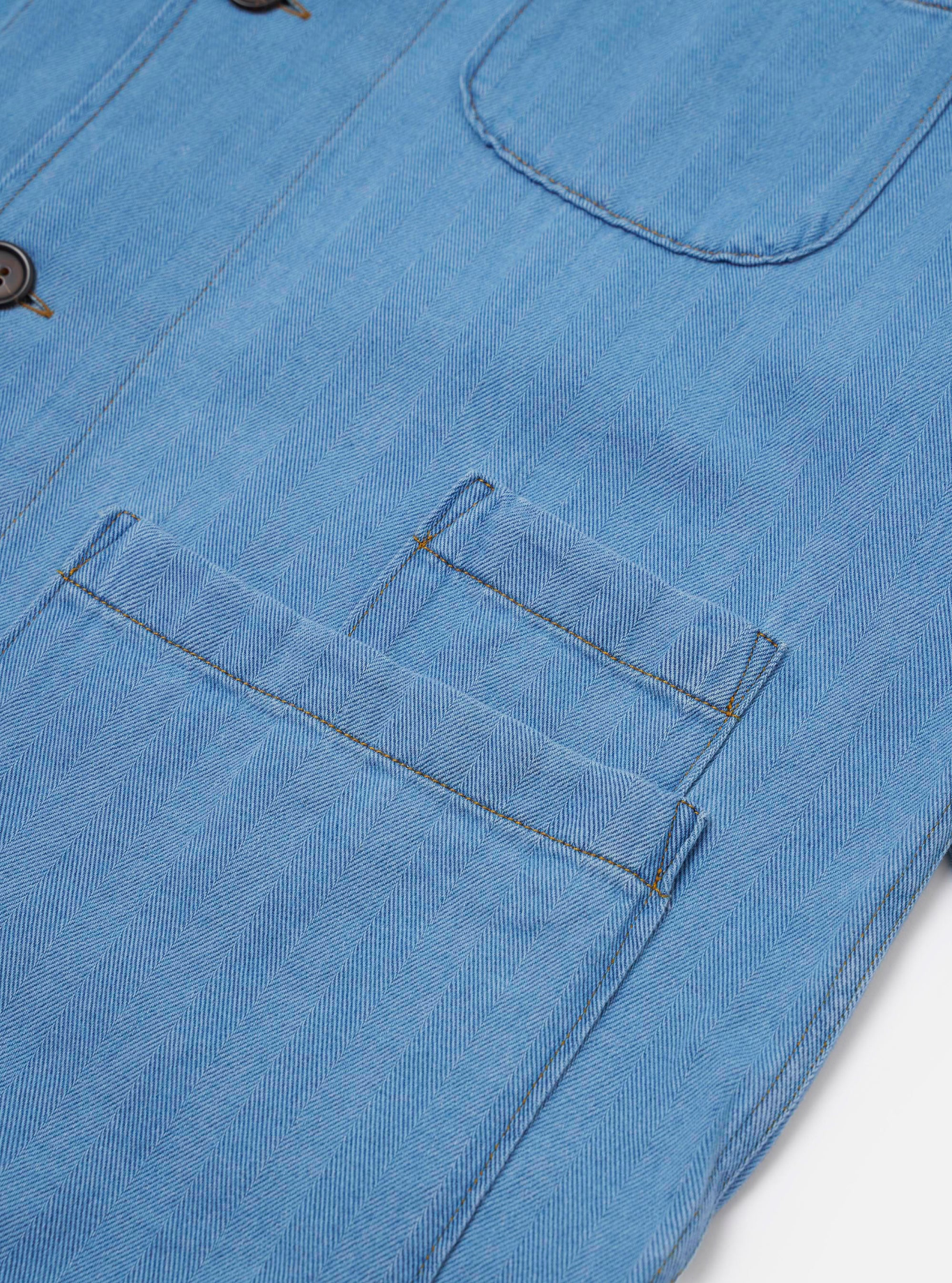 Universal Works - Bakers Overshirt Washed Indigo Recycled Herringbone