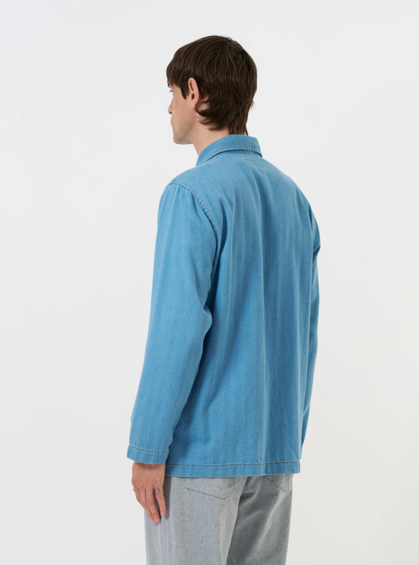 Universal Works - Bakers Overshirt Washed Indigo Recycled Herringbone
