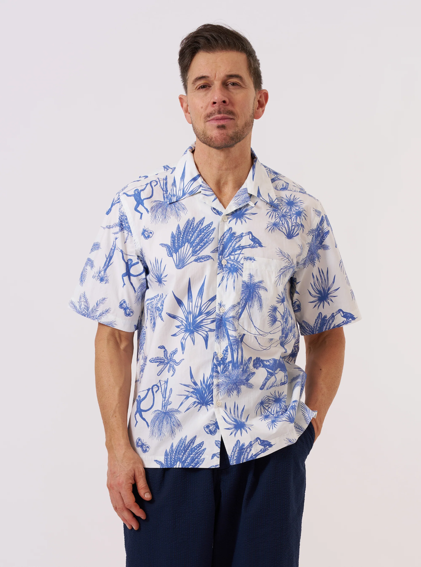 Universal Works - Camp Shirt in White Jungle Toile Poplin
