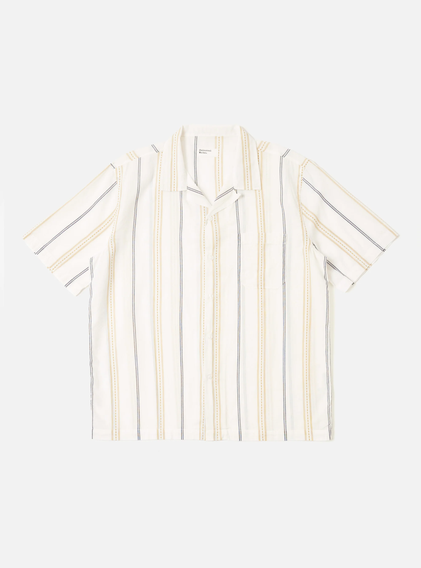 Universal Works - Road Shirt in Ecru/Navy/Sand Hendrix Stripe