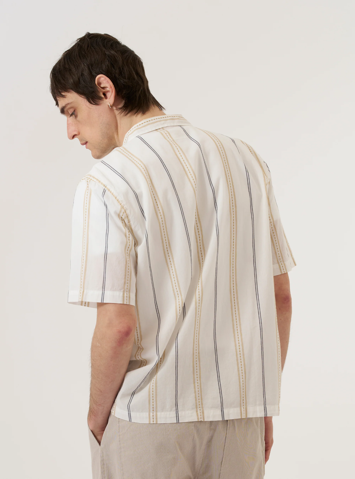 Universal Works - Road Shirt in Ecru/Navy/Sand Hendrix Stripe