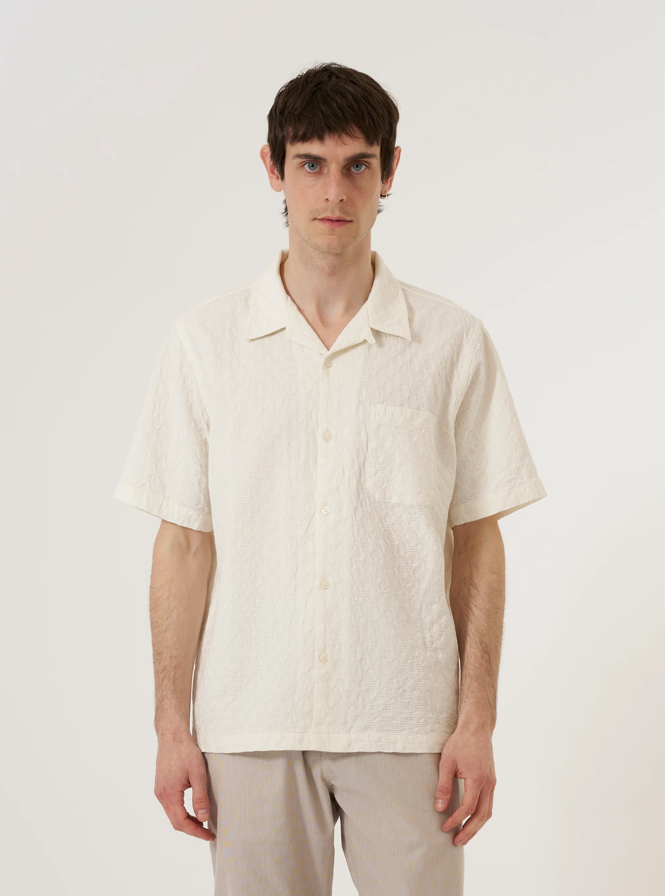 Universal Works - Road Shirt in Ecru Dot Waffle