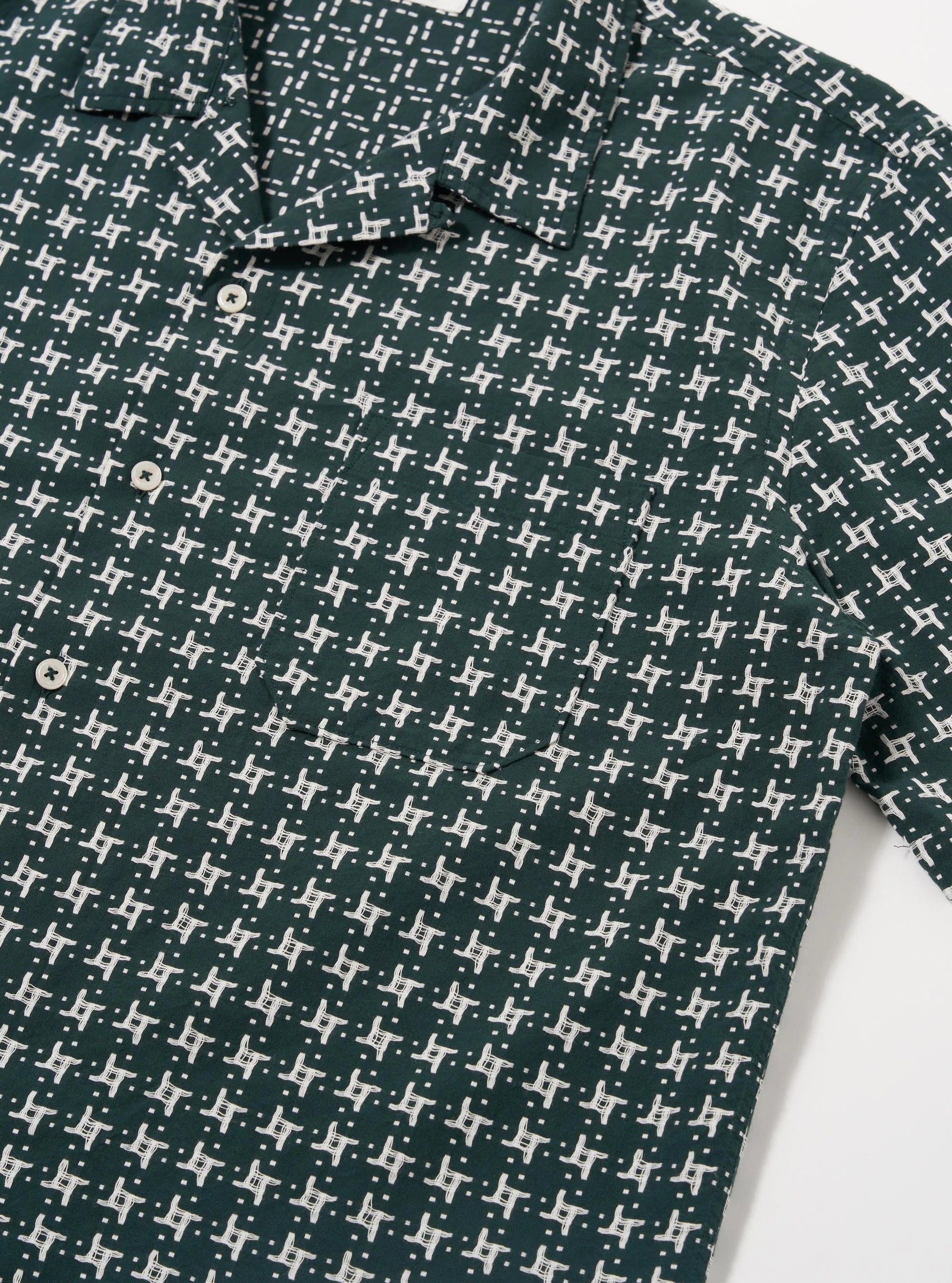 Universal Works - Road Shirt in Green/White Rhodes 8 Cotton