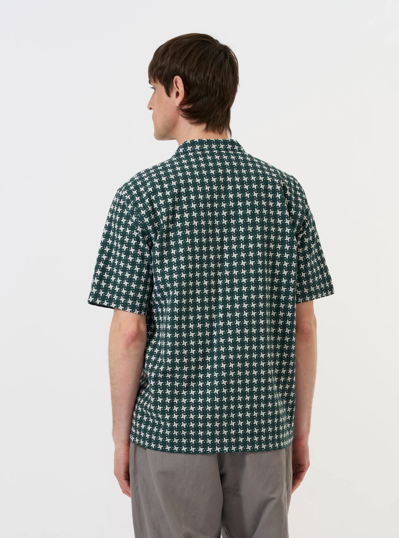Universal Works - Road Shirt in Green/White Rhodes 8 Cotton