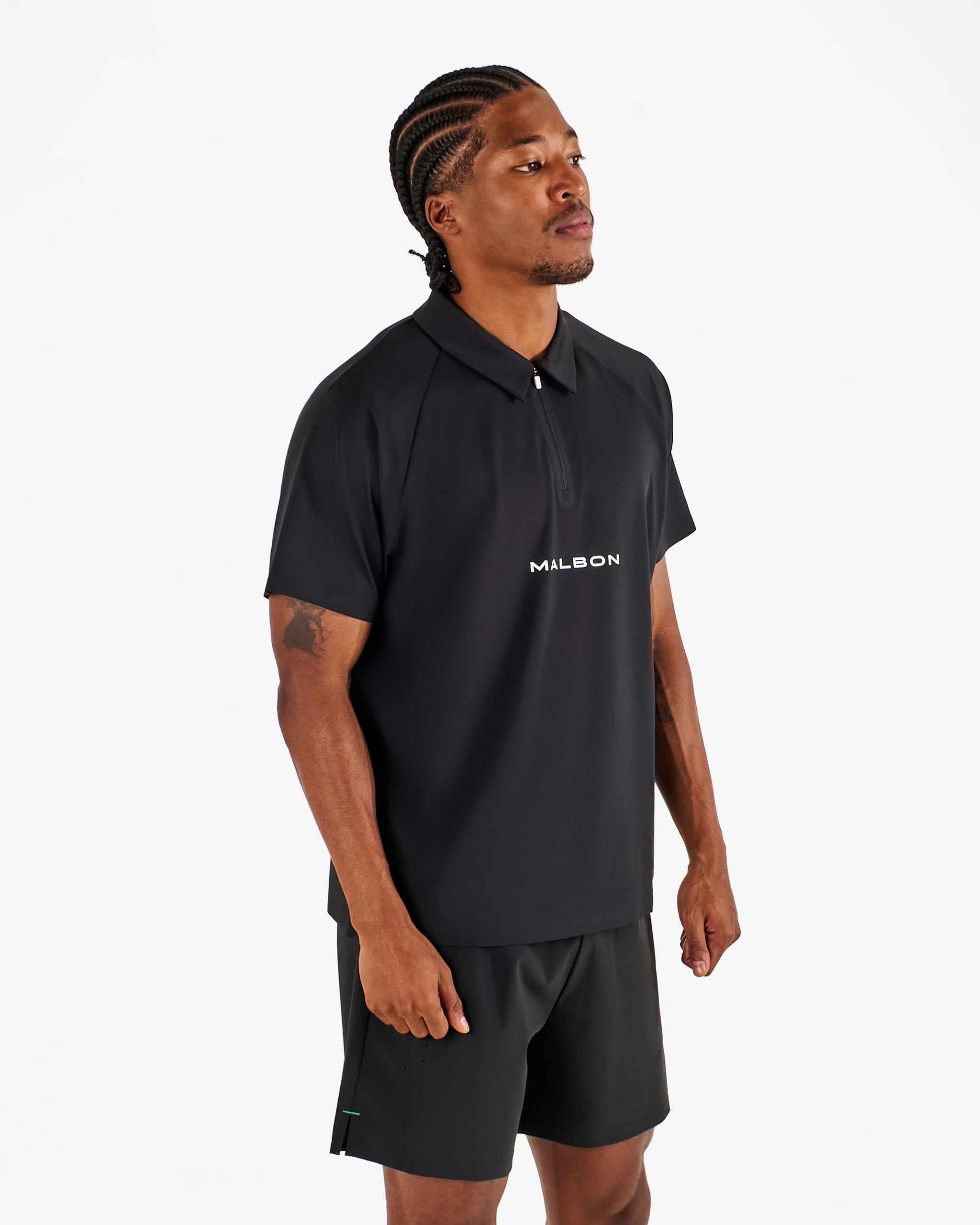 Malbon - Performance Zip Raglan Polo in Black