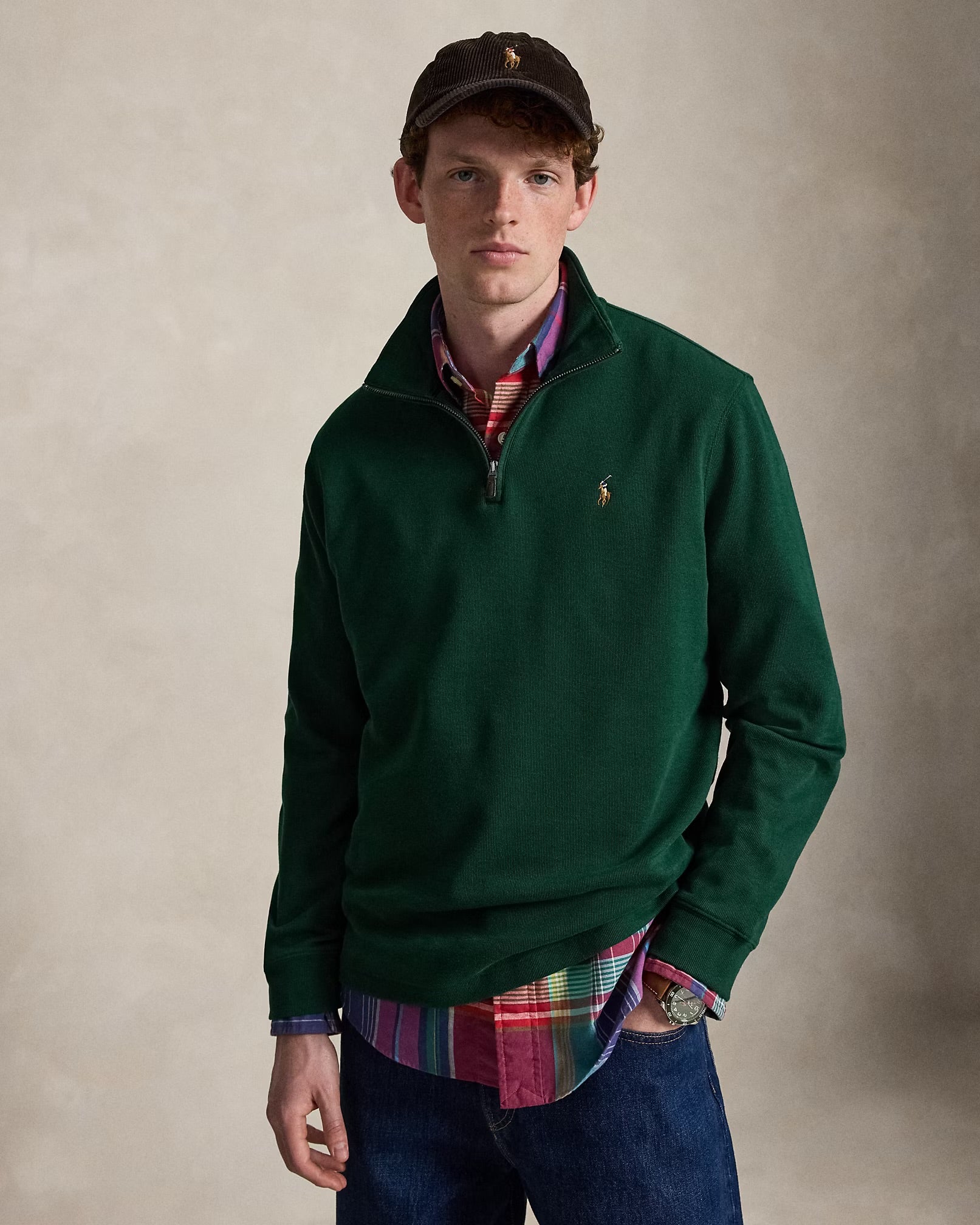 Polo Ralph Lauren - Estate-Rib Quarter-Zip Pullover in Moss Agate