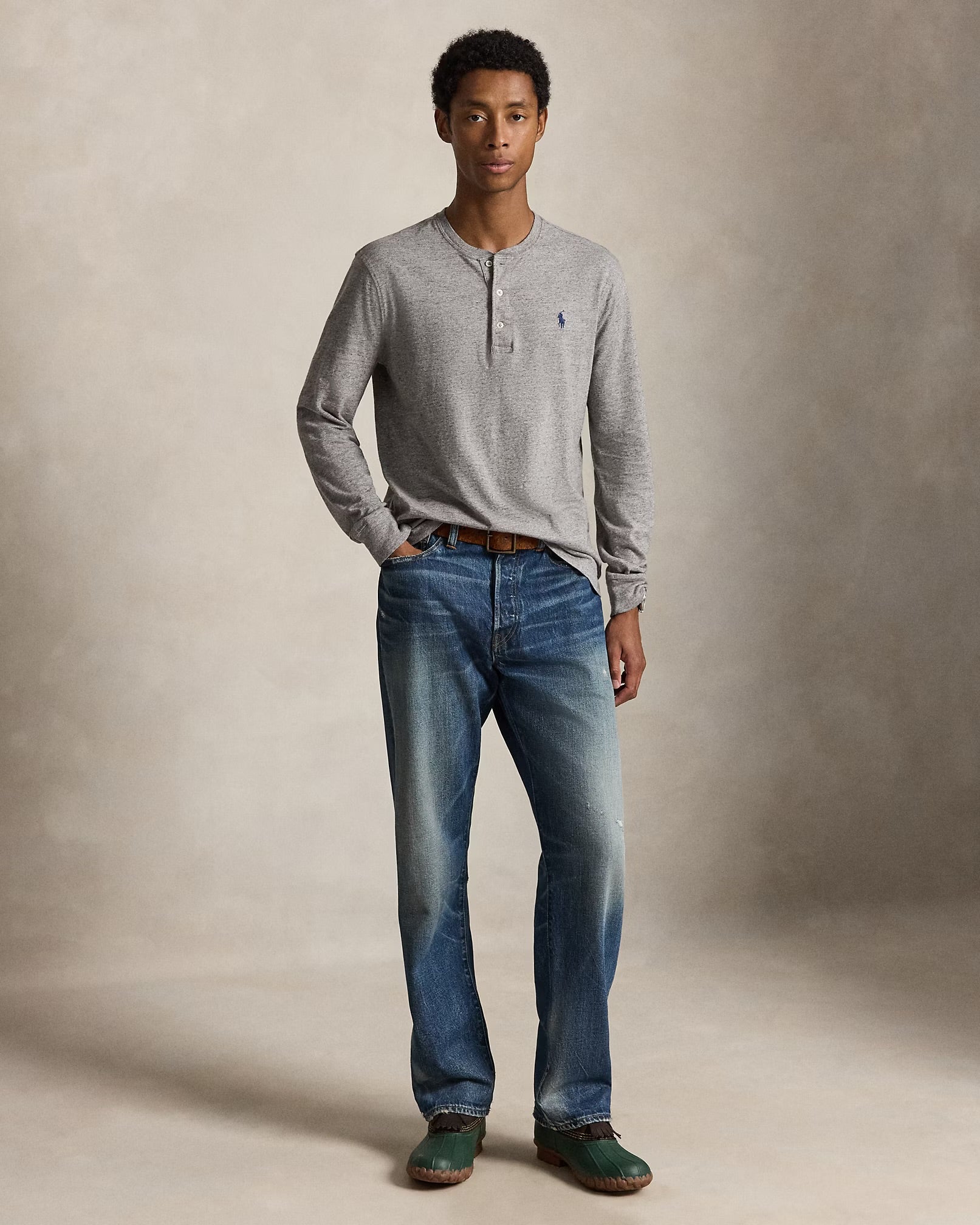 Polo Ralph Lauren - Classic Fit Jersey Henley Shirt in Dark Vintage Heather