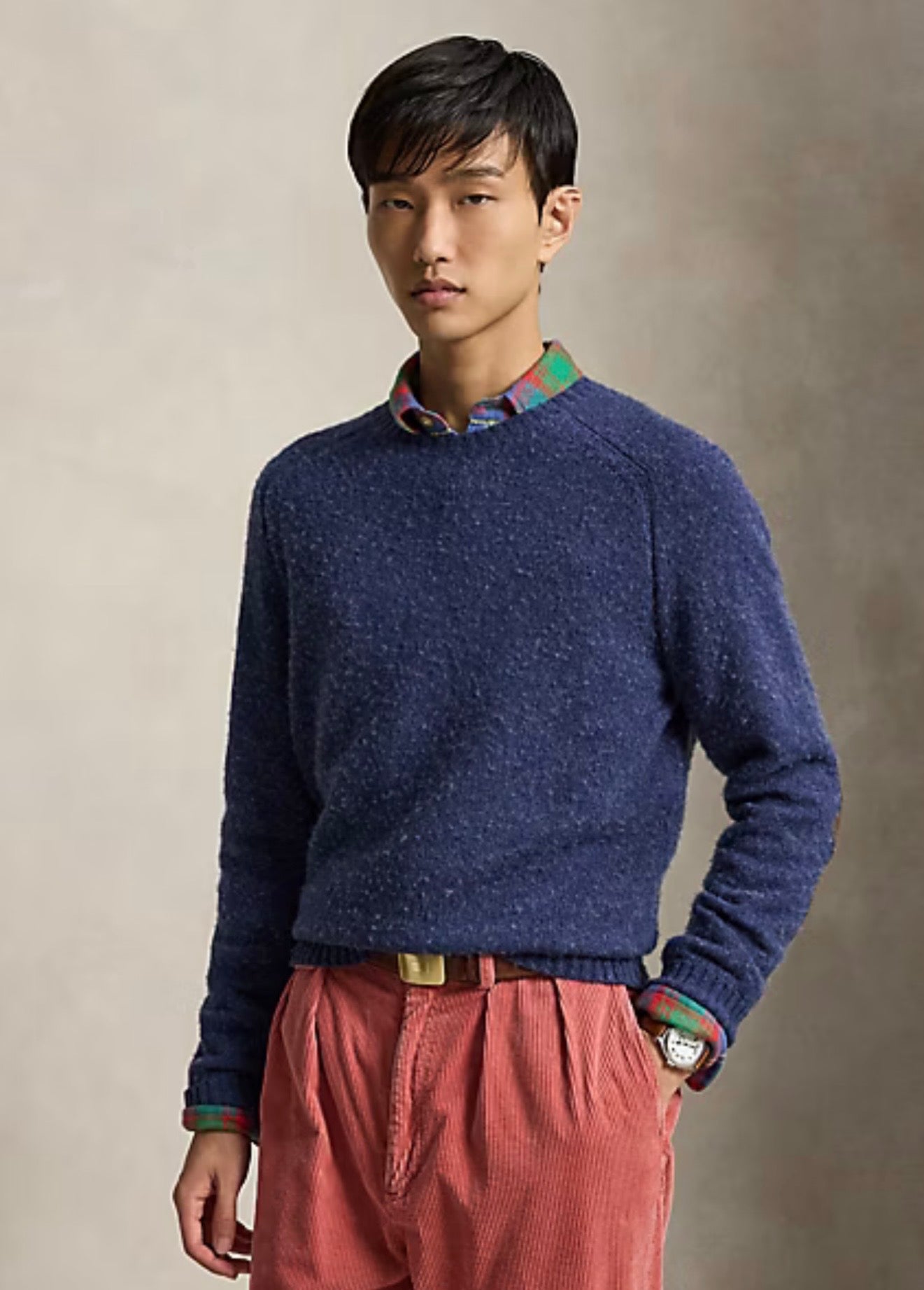 Polo Ralph Lauren - Suede-Patch Wool-Cashmere Sweater in Navy Heather