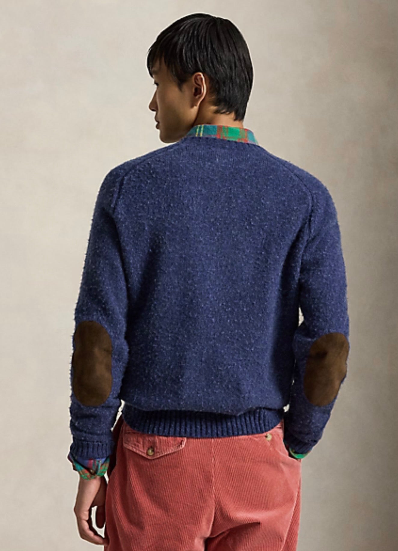 Polo Ralph Lauren - Suede-Patch Wool-Cashmere Sweater in Navy Heather