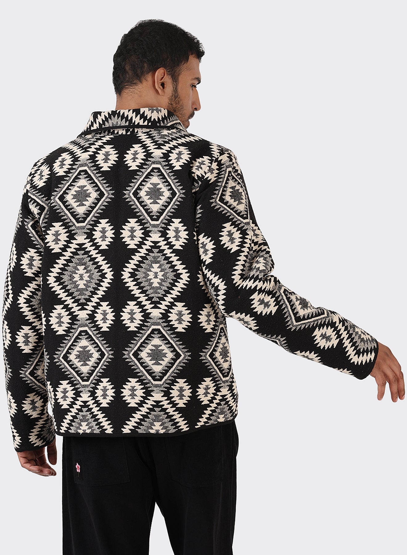 Kardo - Paris Work Jacket in White/Black Jacquard