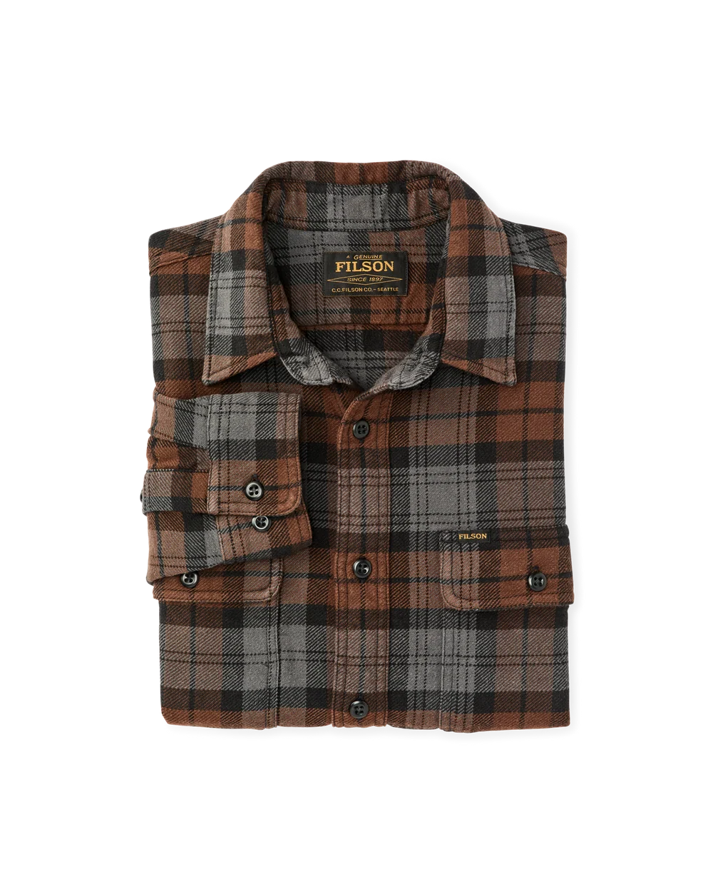 Filson - Vintage Flannel Work Shirt in Brown/Charcoal Plaid